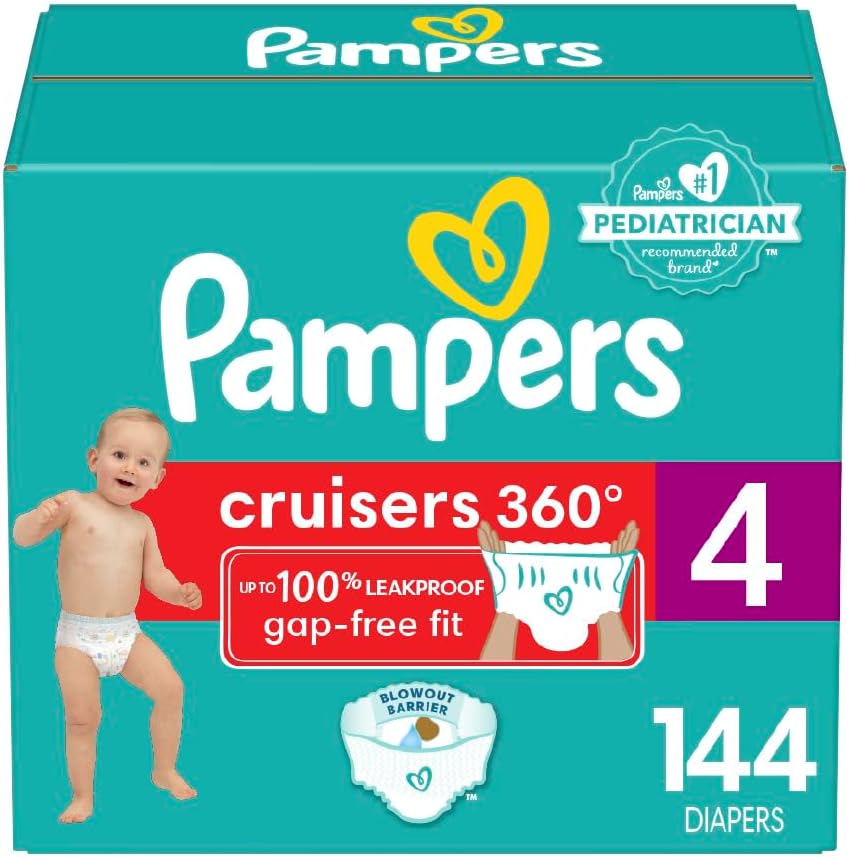 Pampers Cruisers 360 Diapers - Size 4, One Month Supply (144 Count), Pull-On Disposable Baby Diapers, Gap-Free Fit