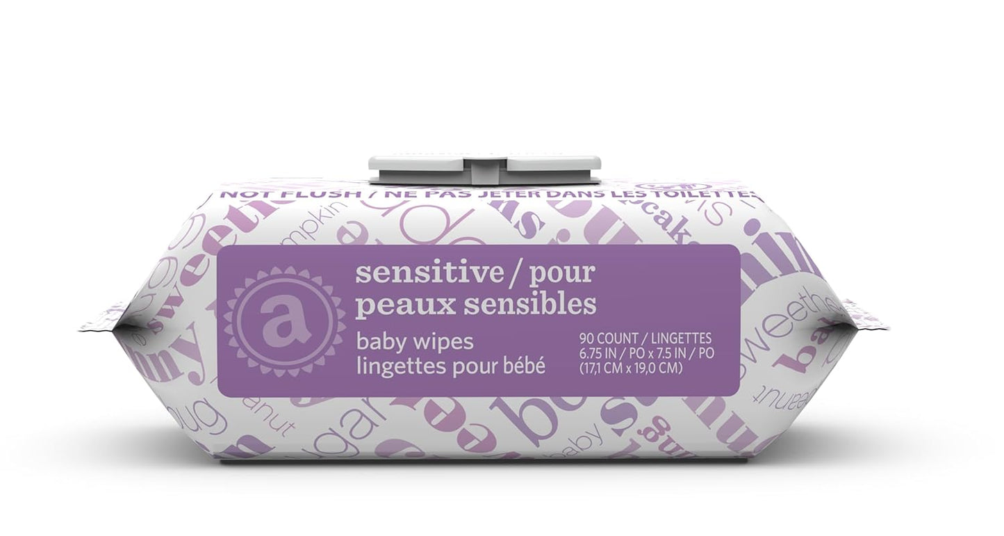 Amazon Elements Baby Wipes, Sensitive, 810 Count, Flip-Top Packs, Pack of 9