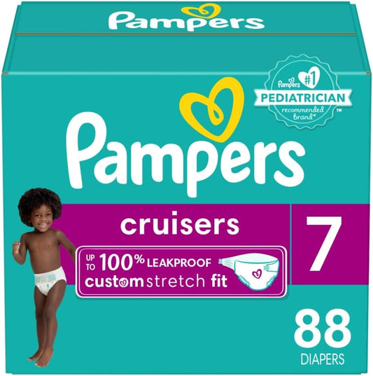 Pampers Cruisers Diapers - Size 7, One Month Supply (88 Count), Disposable Active Baby Diapers with Custom Stretch