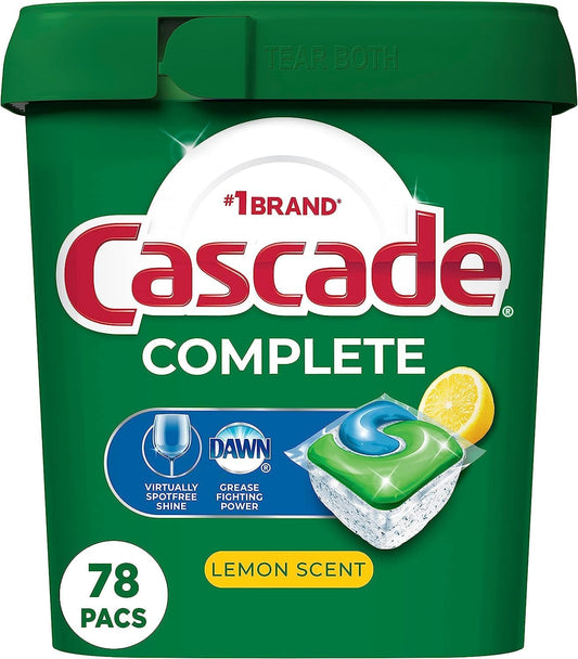 Cascade Complete Dishwasher Pods, Dishwasher tabs, Dish Washing Pods for Dishwasher, Dishwasher tablets, Lemon Scent ActionPacs, 78 Count