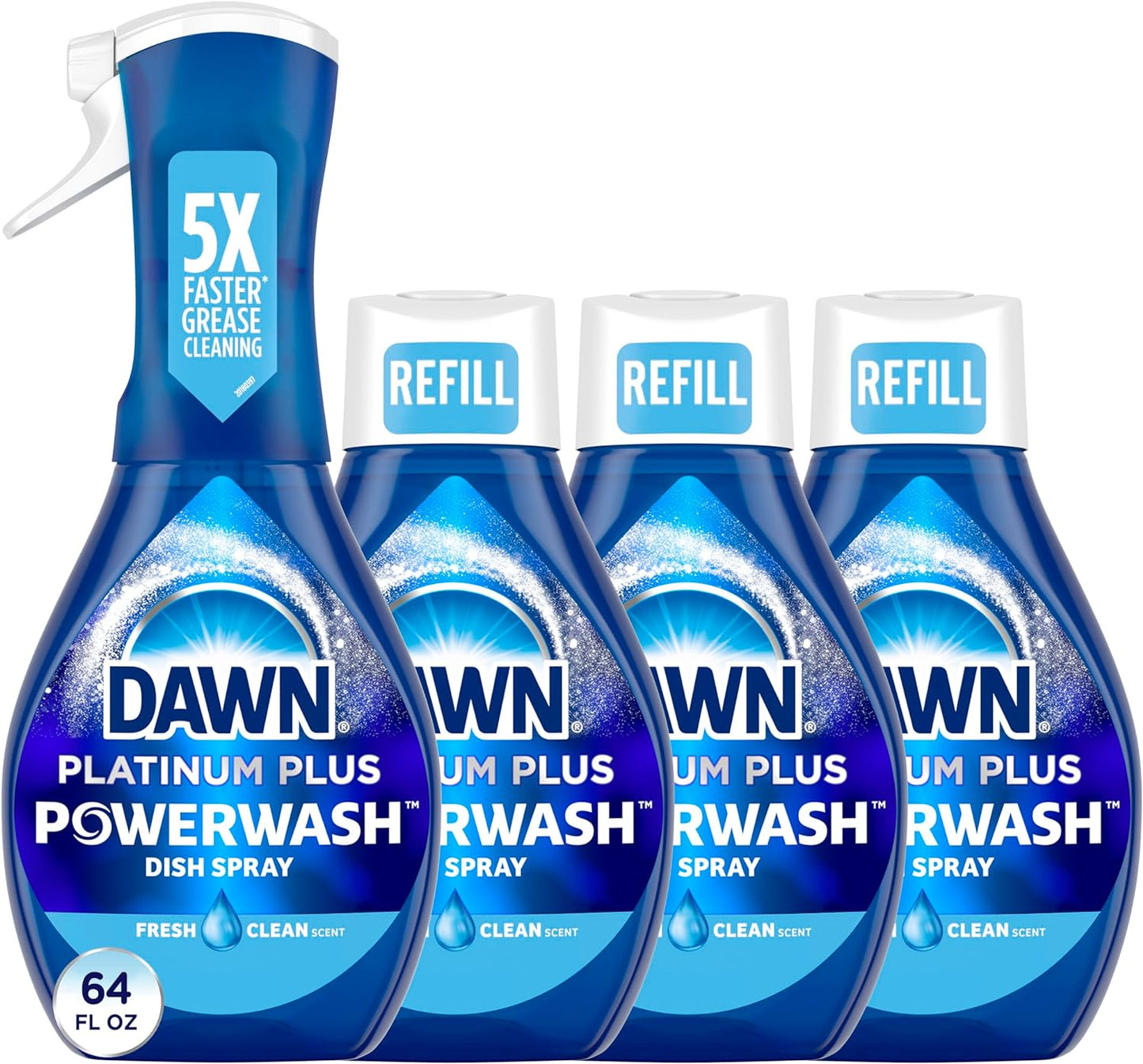 Dawn Platinum Powerwash Dish Spray, Dish Soap, Fresh Scent Bundle, 1 Spray (16oz) + 3 Refills (16oz each)(Pack of 4)