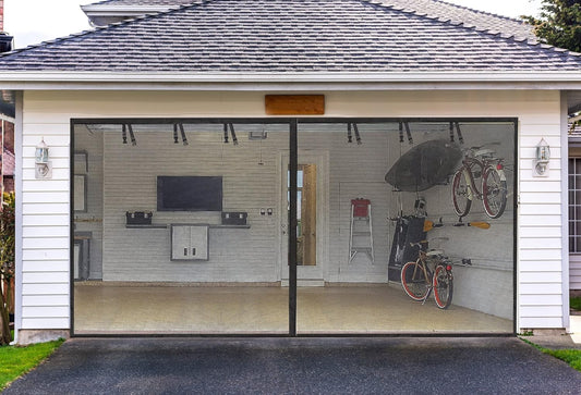 Garage Screen Doors for 2 Car Garage-16x7FT Fiberglass 2300g/5.1lb Durable Heavy Duty Magnetic Garage Door Screen Hands Free with 6 Roll Up Starps