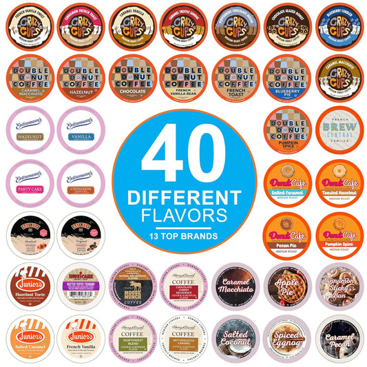 Crazy Cups Flavored Coffee Pods Variety Pack for Keurig K Cups Brewers, Assorted Flavored Coffee Sampler, 40 Count